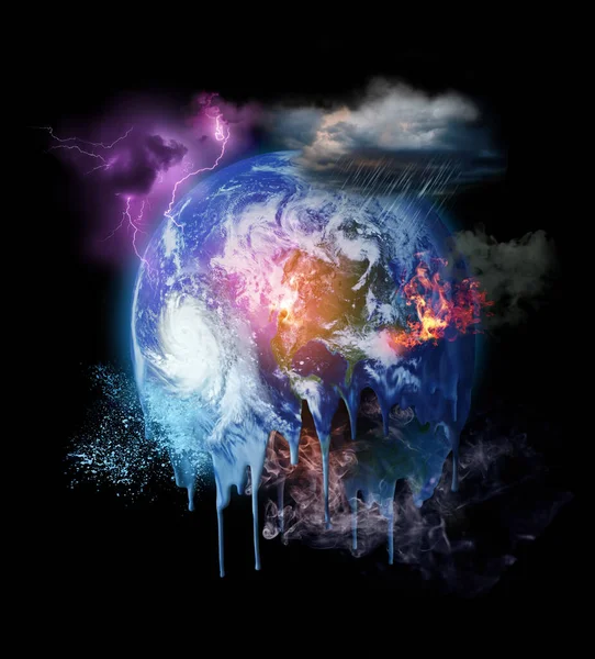 Climate change threats over melting planet Earth, dangers of global warming concept. Some elements of the image provided by NASA.