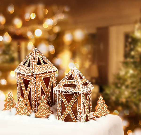 Gingerbread cookies cottages Christmas tree room — Stock Photo, Image