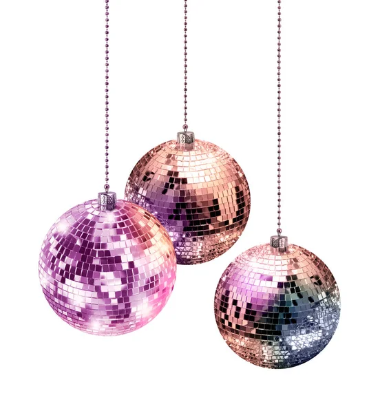 Disco Glitter Spiegel Kerstmis Ballen Opknoping Witte Achtergrond — Stockfoto