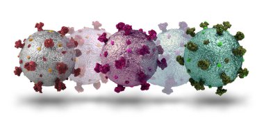 Photorealistic model of coronavirus covid-19 mutating into new viruses isolated on white background, pandemic epidemic concept clipart