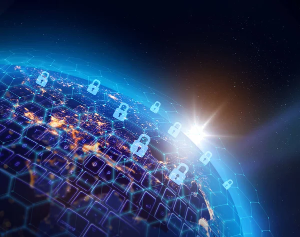 Wereldwijde Digitale Data Security Netwerkinfrastructuur Data Breach Concept Enkele Elementen — Stockfoto