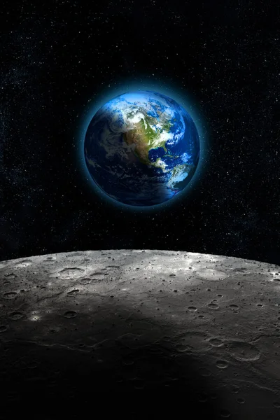Half Planet Earth Seen Moon Dark Starry Space Sky Background — Stockfoto