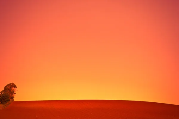 Orange sunset over farmland — Stock Photo, Image