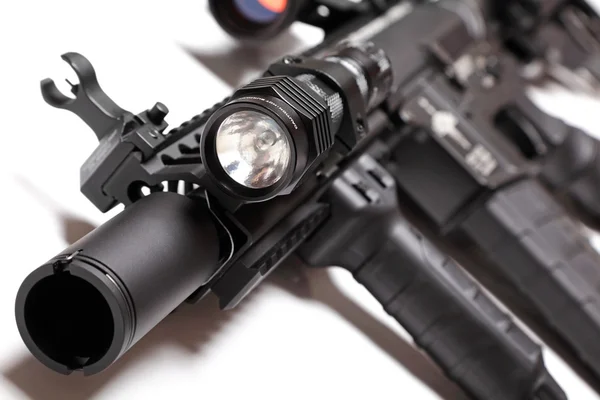 Part of AR15 carbine with tactical flashlight — Stock Photo, Image