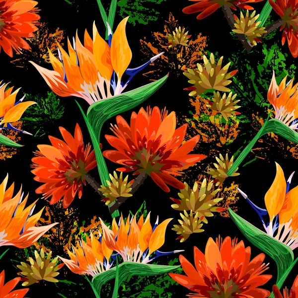 Hojas y flores tropicales — Vector de stock