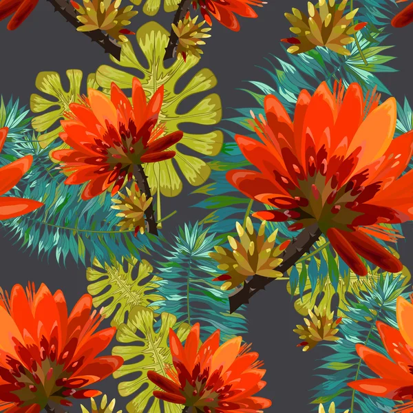 Feuilles et fleurs tropicales — Image vectorielle