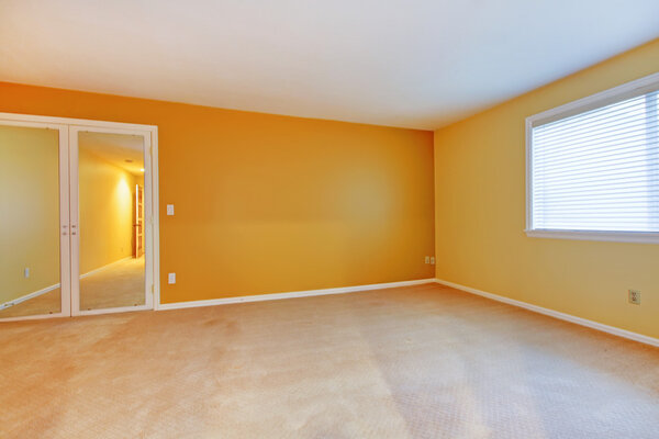 Empty room with yellow golden walls and mirror.