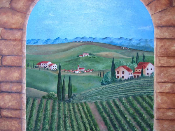Toskania pola. malarstwo. olej na płótnie. — Zdjęcie stockowe