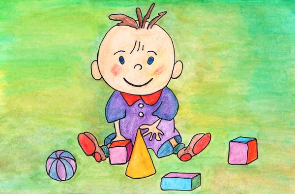 Baba játék játékok. a gyerekek art. eredeti kézzel. akvarell. — Stock Fotó