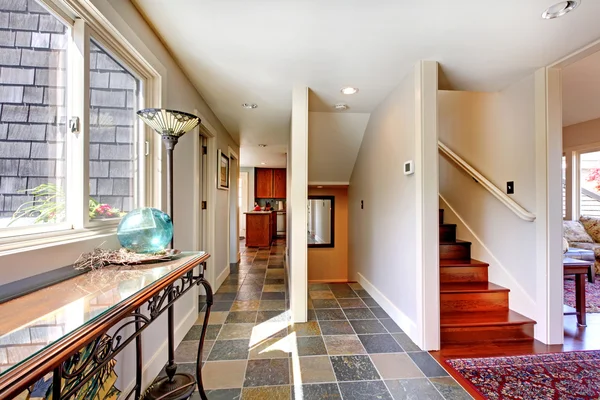 Home large hallway with stairs and window. — Stock Photo, Image