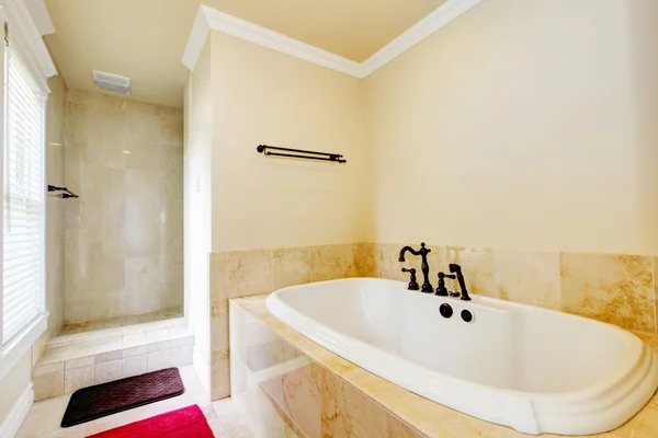 Nice empty bathroom with large white tub and shower. — Stock Photo, Image