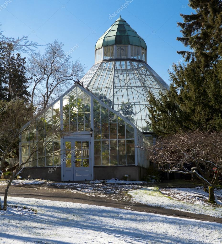 Botanical Conservatory at Wright Park, Downtown. Winter. Stock