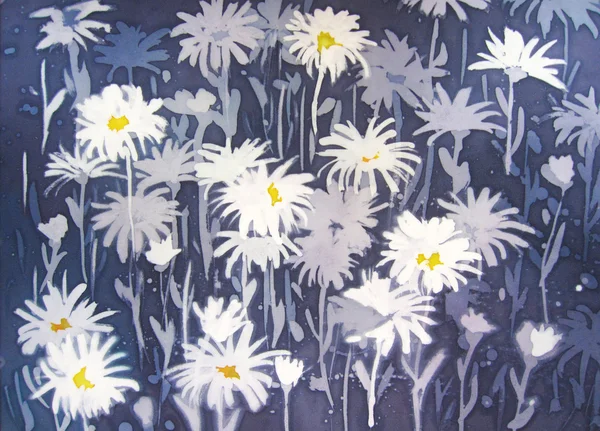 Pozadí abstraktní malba s květy heřmánku. — Stock fotografie