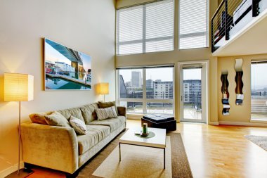 Modern loft apartment living room interior. clipart