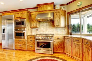 ahşap lüks ev mutfak iç. yeni çiftlik evinde.