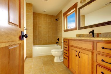 New modern beautiful bathroom in luxury home interior. clipart