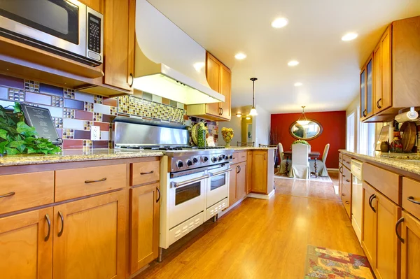 Zařízený pokoj jasná světle hnědé kuchyně — Stock fotografie
