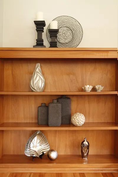 Wonderfully decorated wood shelf — Stock Photo, Image