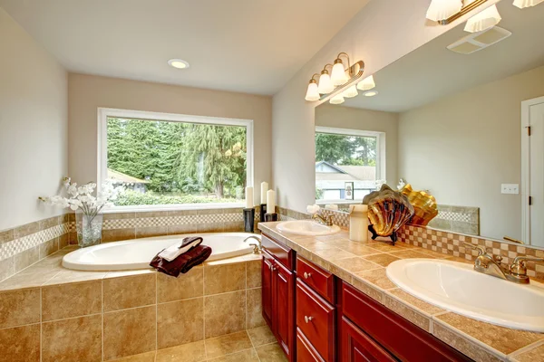 Beautiful soft tones decorated bathroom with whirlpool — Stock Photo, Image