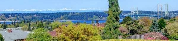 Prachtig panoramisch uitzicht op de baai vanaf een achtertuin veranda — Stockfoto