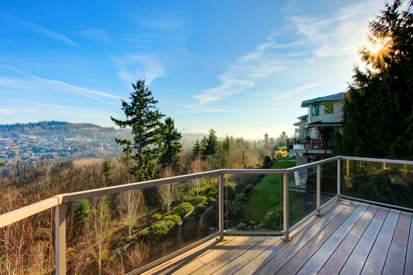 Amazing summer view from a walkout wood deck — Stock Photo, Image