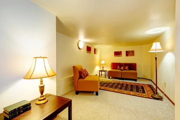 Licht tonen kamer met tapijt en klassieke stijl stoelen — Stockfoto