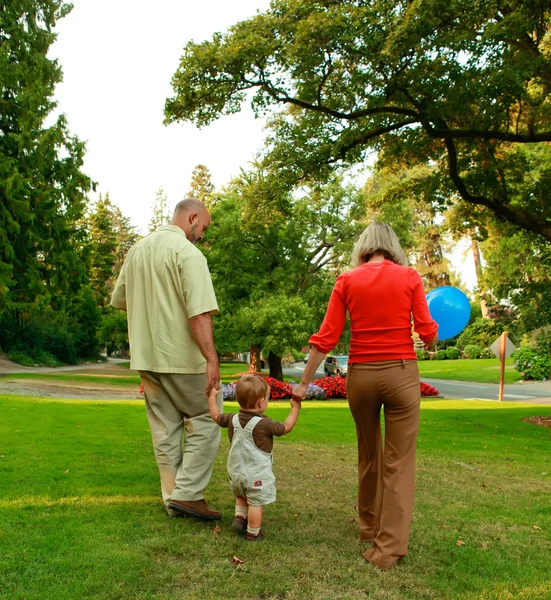 Родители и мальчик играют в парке . — стоковое фото