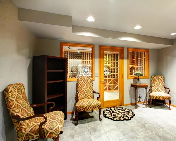 Bright hallway with wine cellar entrance — Stock Photo, Image