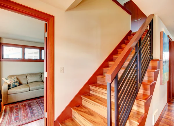 Hallway with wooden stairs — Stock Photo, Image