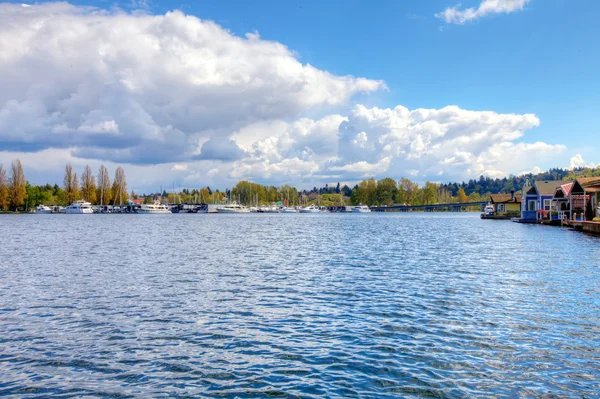 Lago Washington. Casas de barcos — Fotografia de Stock