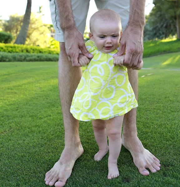 Excited baby girl. First steps — Stock Photo, Image