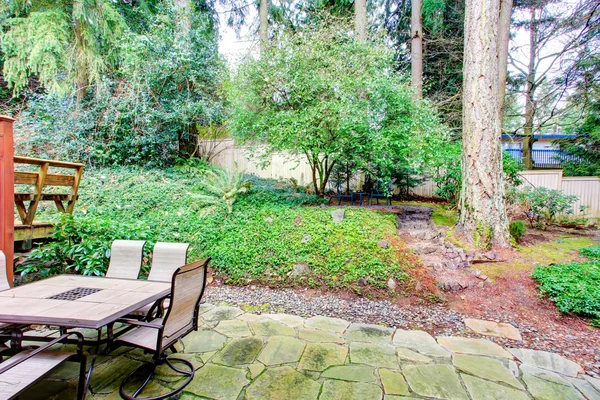 Cozy backyard overlooking green garden — Stock Photo, Image