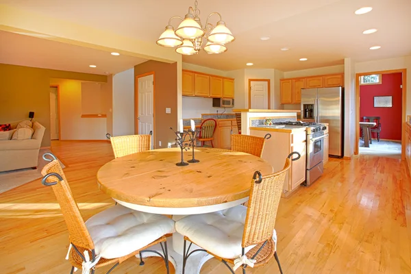 Bright beautiful kitchen with a dining table set — Stock Photo, Image