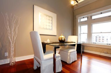 Elegant dining table set in a modern living room