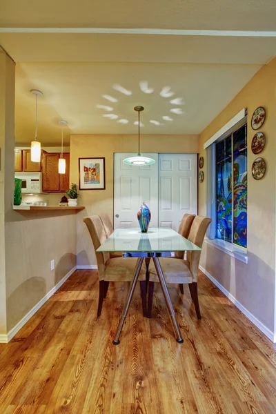 Dining area with painted window — Stock Photo, Image