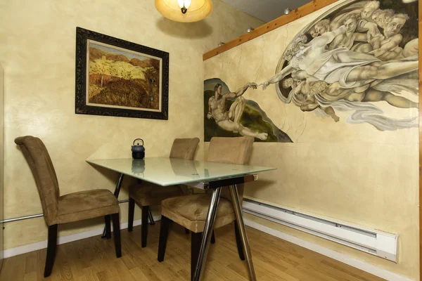 Dining corner with painted wall — Stock Photo, Image