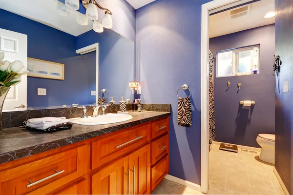 Lavender bathroom with black top vanity — Stock Photo, Image