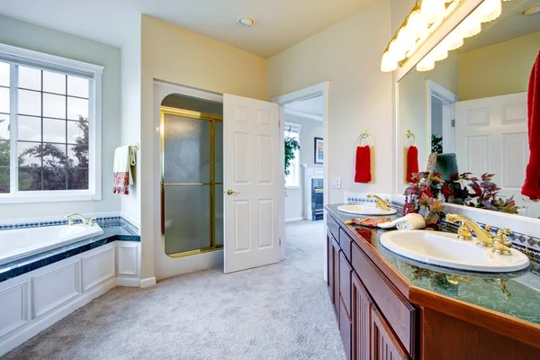 Luxus-Badezimmer mit Tür zum Schlafzimmer — Stockfoto