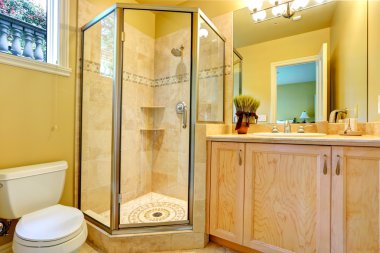 Bathroom with glass door shower clipart