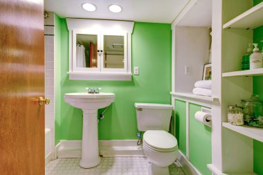 yeşil ve beyaz banyo