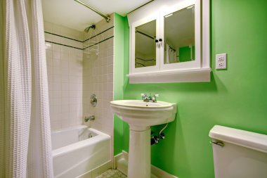 recorte de baño verde con azulejo blanco