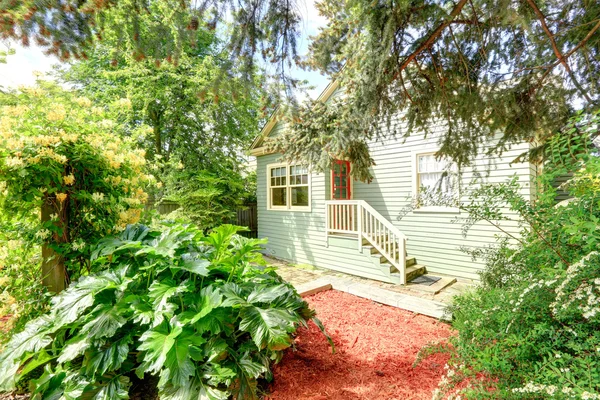 Backyard porch with red french door — Stock Photo, Image