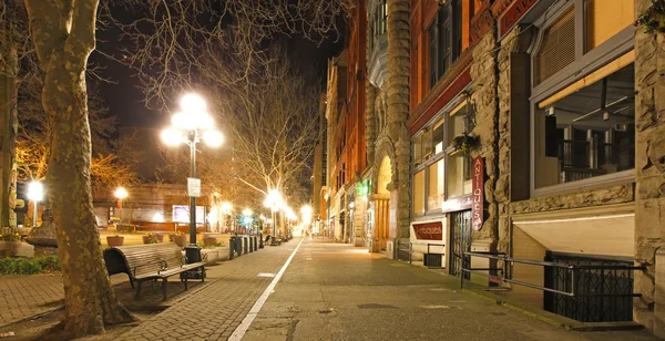 Plaza Pioneer en Seattle. Vista nocturna — Foto de Stock