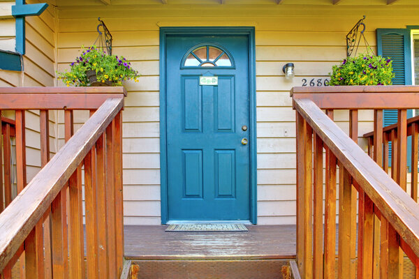 Entrance porch with blue door