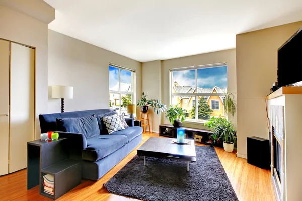 Cozy living room with soft rug and many plants — Stock Photo, Image