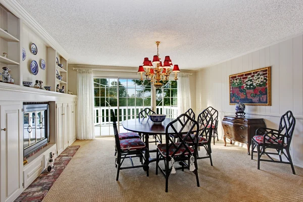 Old fashion dining room interior with fireplace — Stock Photo, Image