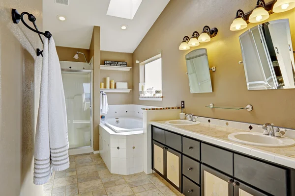 Salle de bain moderne intérieur aux couleurs marron et beige — Photo