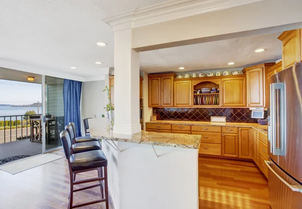 Kitchen room interior with walkout deck — Stock Photo, Image