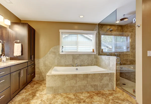 Interior de baño moderno con ducha de cristal — Foto de Stock