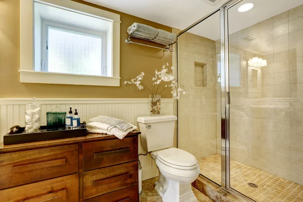 Interior kamar mandi modern dengan shower pintu kaca — Stok Foto